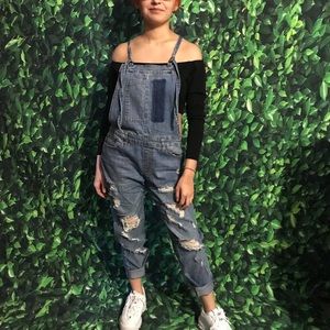Distressed Denim Overalls